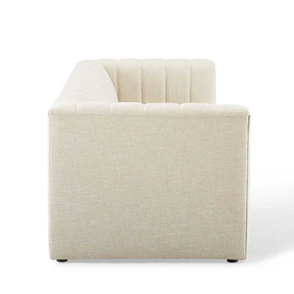 Channel tufted upholstered fabric sofa in beige by Modway additional picture 5