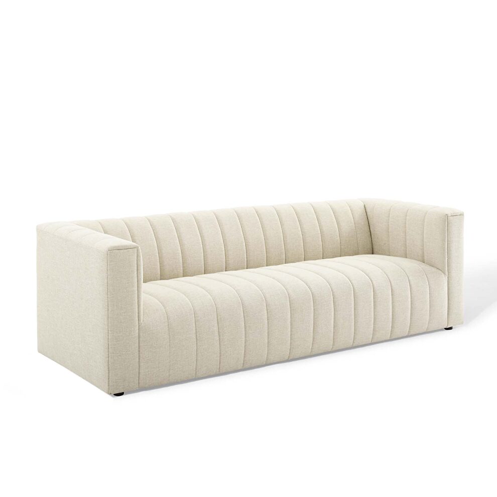Channel tufted upholstered fabric sofa in beige by Modway additional picture 7
