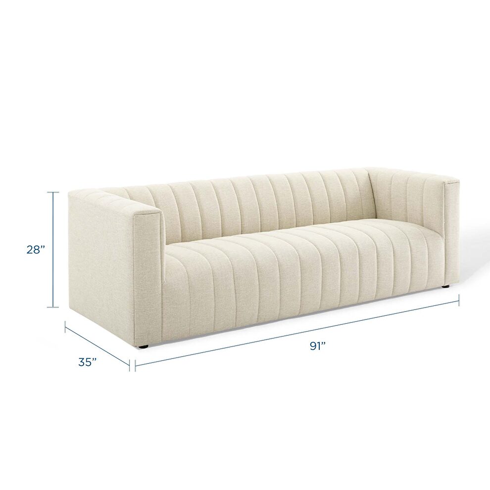 Channel tufted upholstered fabric sofa in beige by Modway additional picture 9
