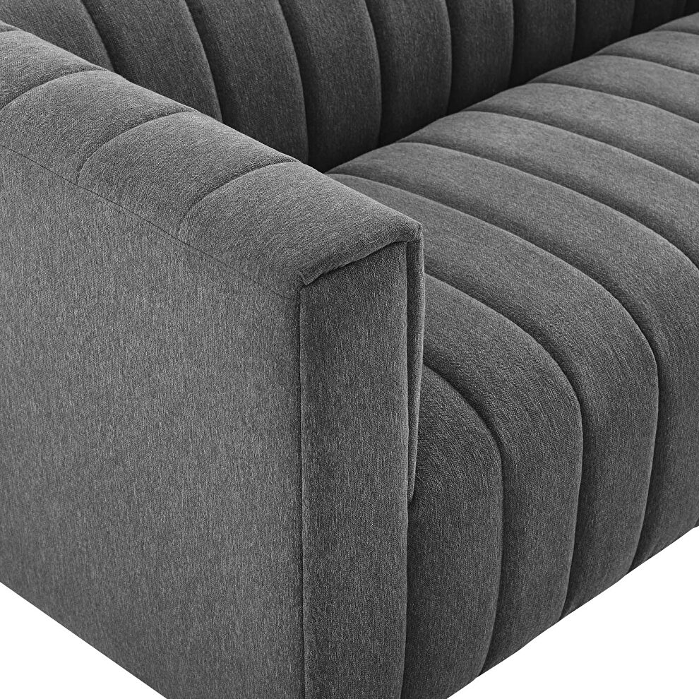 Channel tufted upholstered fabric sofa in charcoal by Modway additional picture 3
