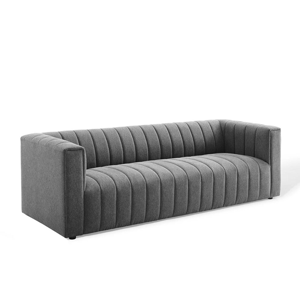 Channel tufted upholstered fabric sofa in charcoal by Modway additional picture 7
