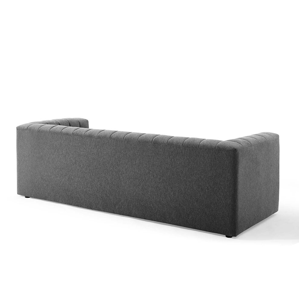 Channel tufted upholstered fabric sofa in charcoal by Modway additional picture 8