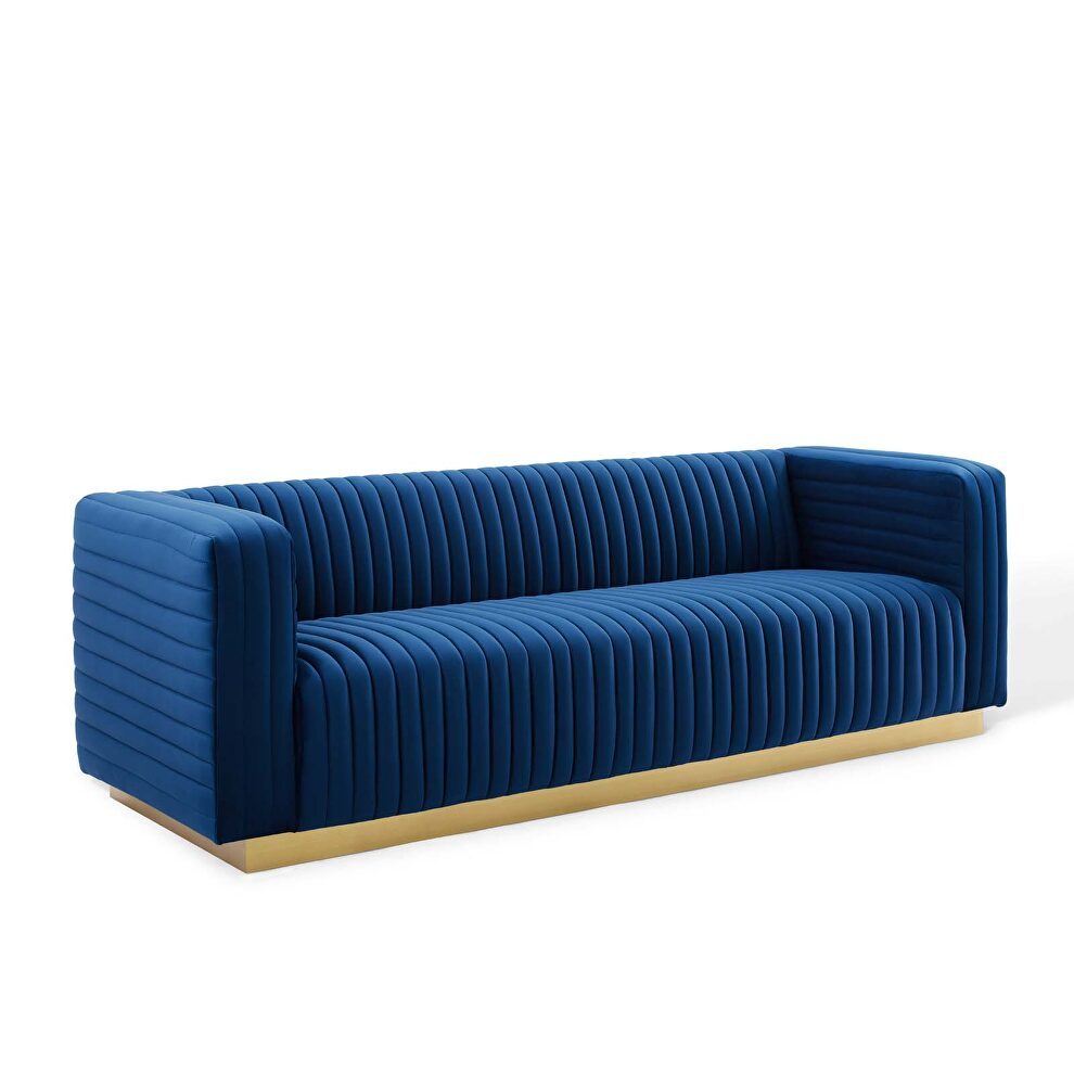 Channel tufted performance velvet living room sofa in navy by Modway additional picture 7