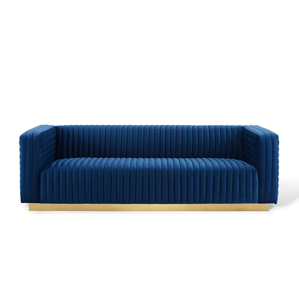 Channel tufted performance velvet living room sofa in navy by Modway additional picture 9
