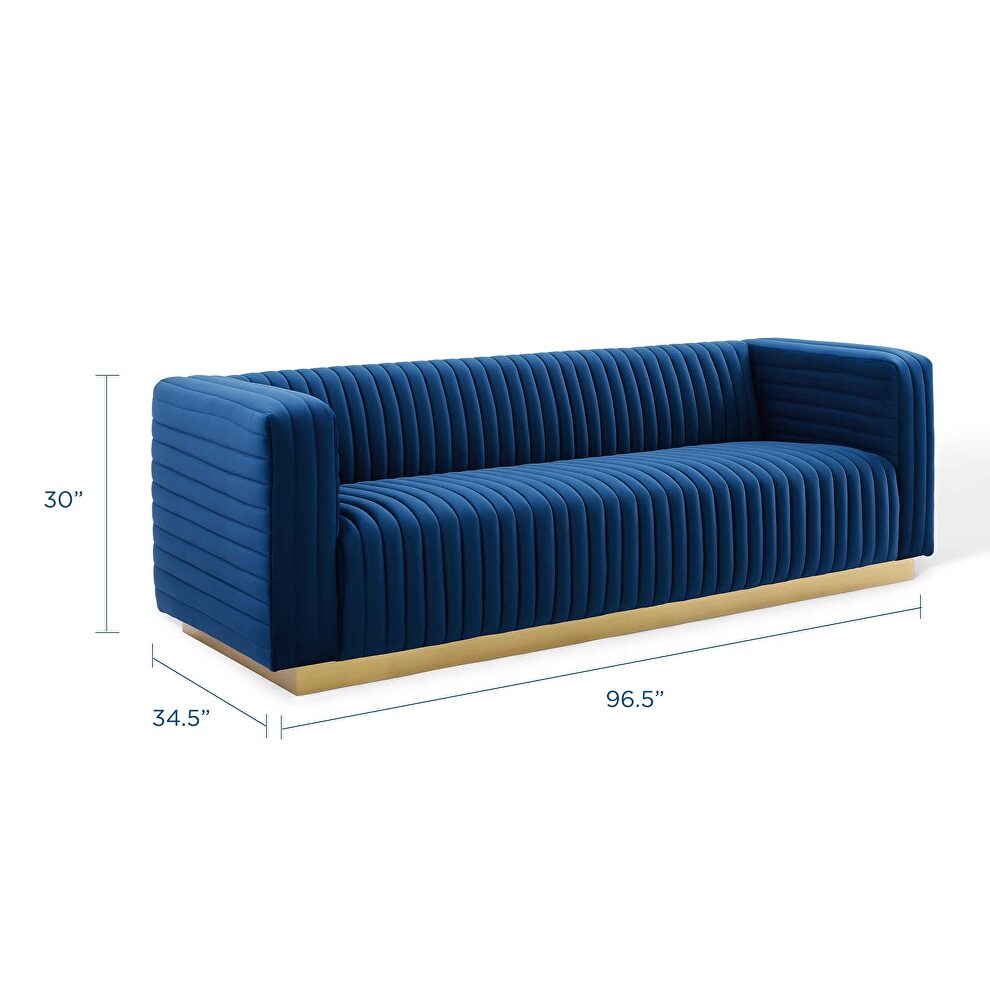 Channel tufted performance velvet living room sofa in navy by Modway additional picture 10