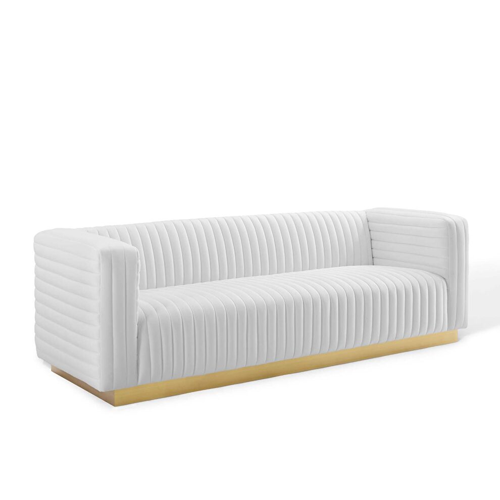 Channel tufted performance velvet living room sofa in white by Modway additional picture 6