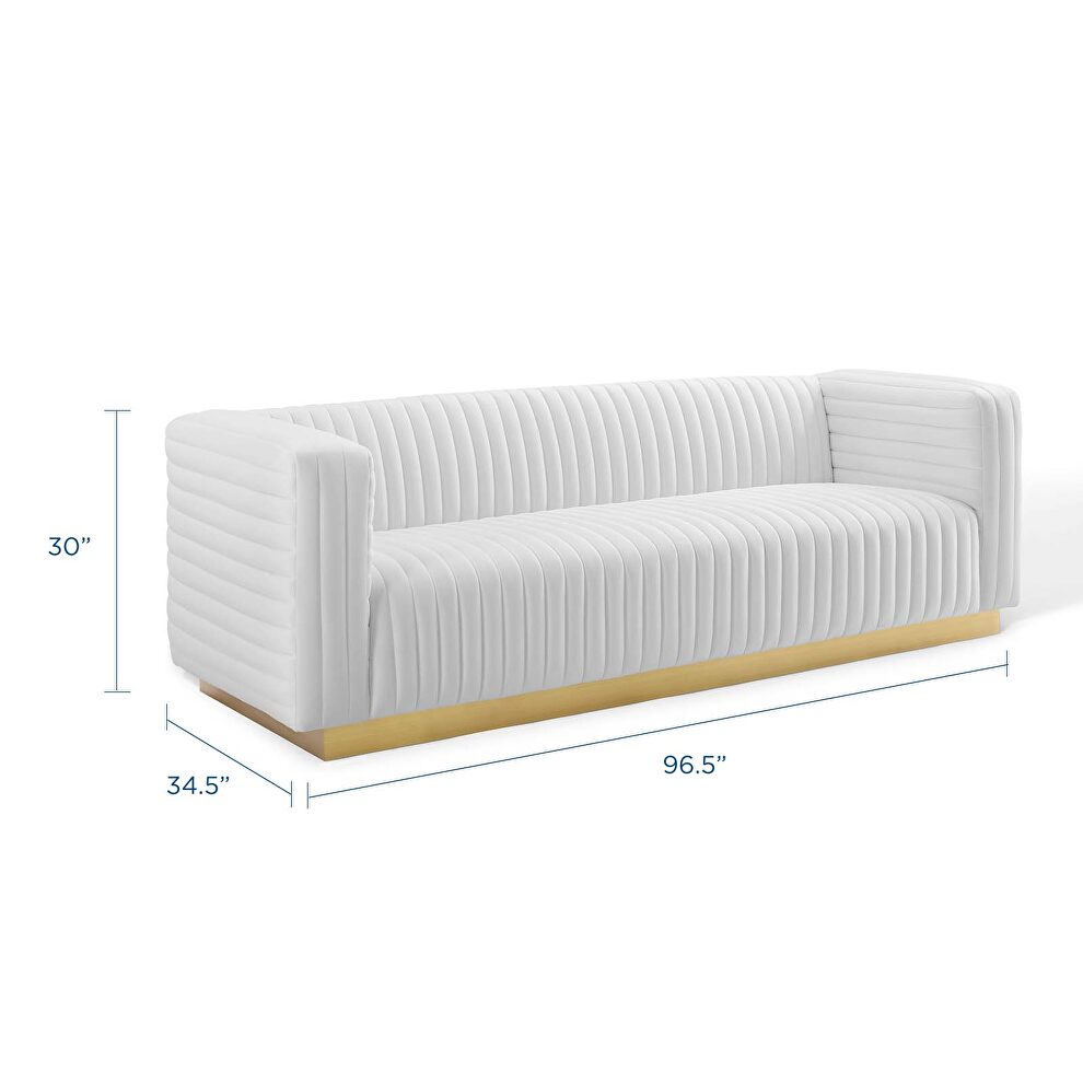 Channel tufted performance velvet living room sofa in white by Modway additional picture 10