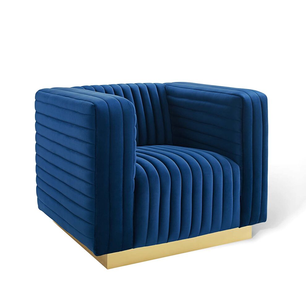 Channel tufted performance velvet accent armchair in navy by Modway additional picture 7