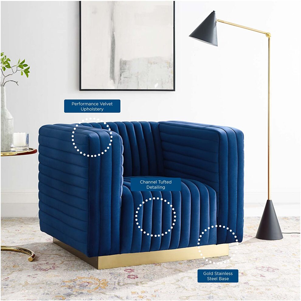 Channel tufted performance velvet accent armchair in navy by Modway additional picture 8