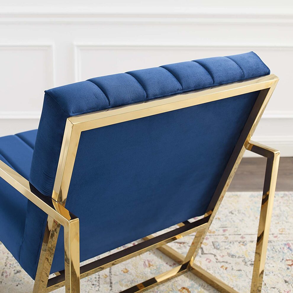 Channel tufted performance velvet armchair in navy by Modway additional picture 2