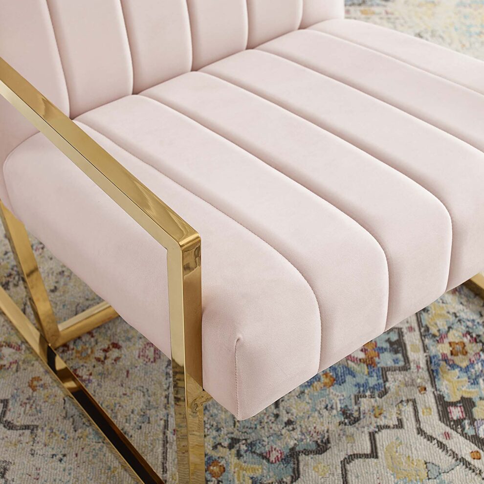 Channel tufted performance velvet armchair in pink by Modway additional picture 2