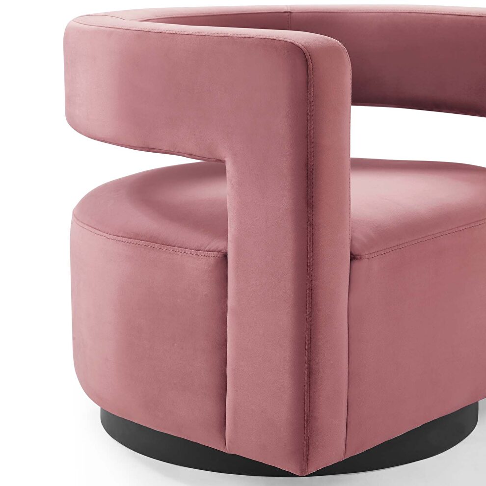 Cutaway performance velvet swivel armchair in dusty rose by Modway additional picture 2