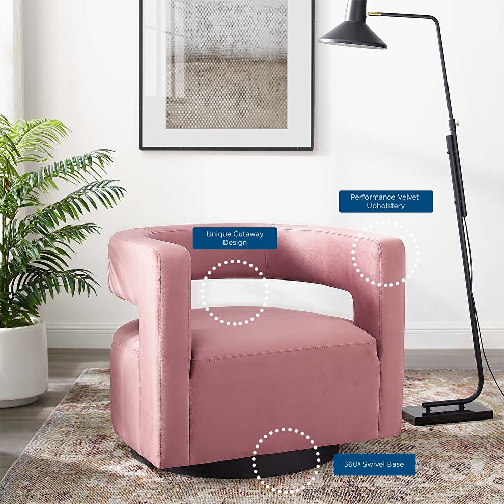 Cutaway performance velvet swivel armchair in dusty rose by Modway additional picture 8