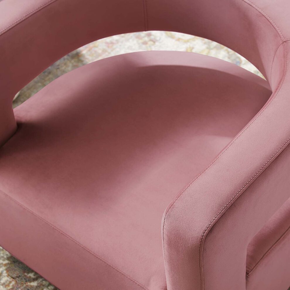 Cutaway performance velvet swivel armchair in dusty rose by Modway additional picture 9
