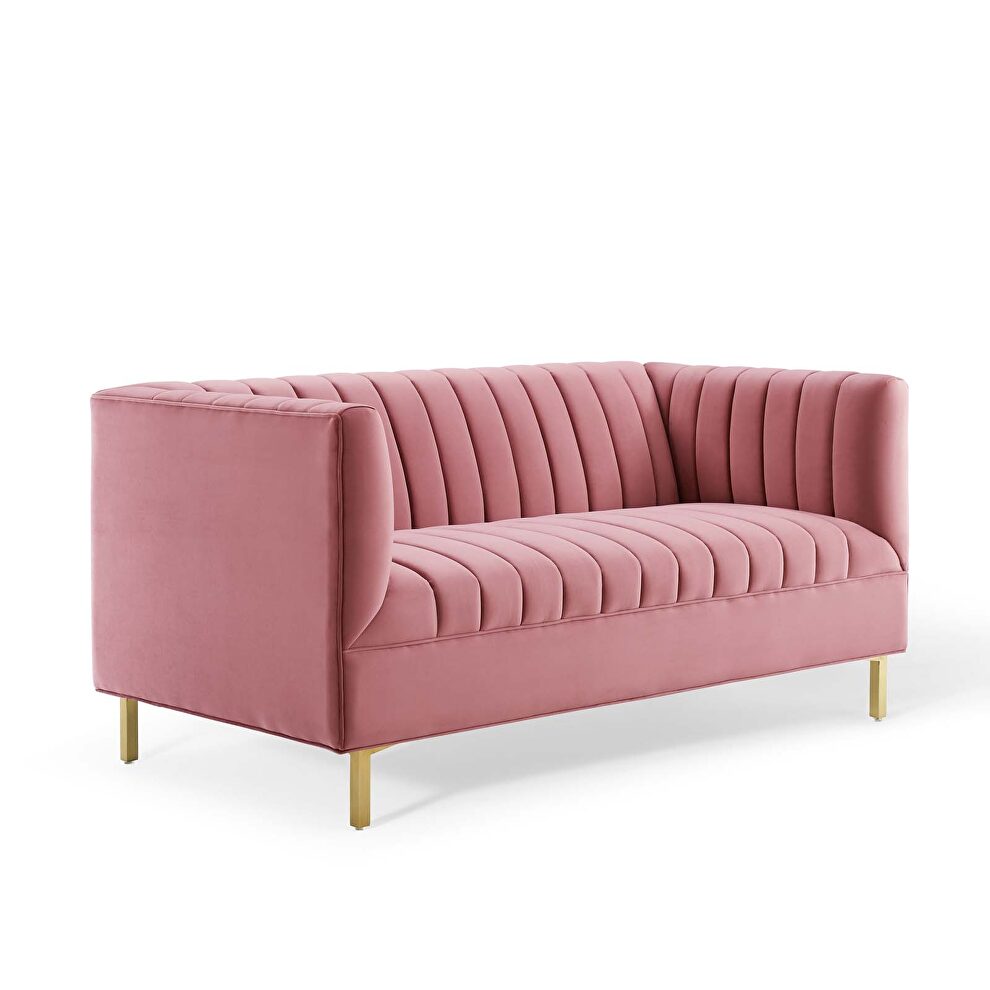 Channel tufted performance velvet loveseat in dusty rose by Modway additional picture 5