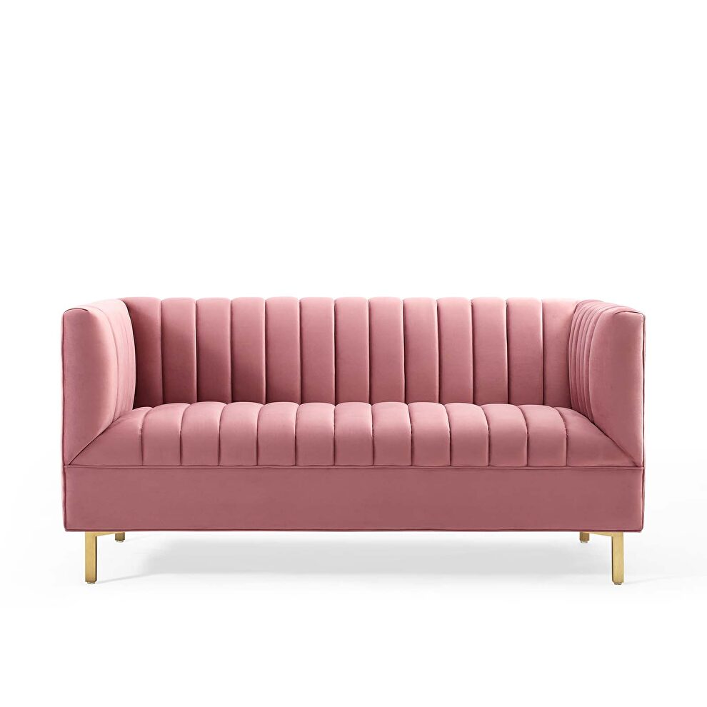 Channel tufted performance velvet loveseat in dusty rose by Modway additional picture 8