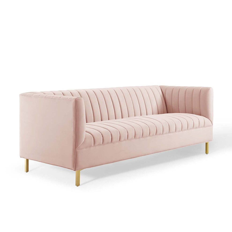 Channel tufted performance velvet sofa in pink by Modway additional picture 5