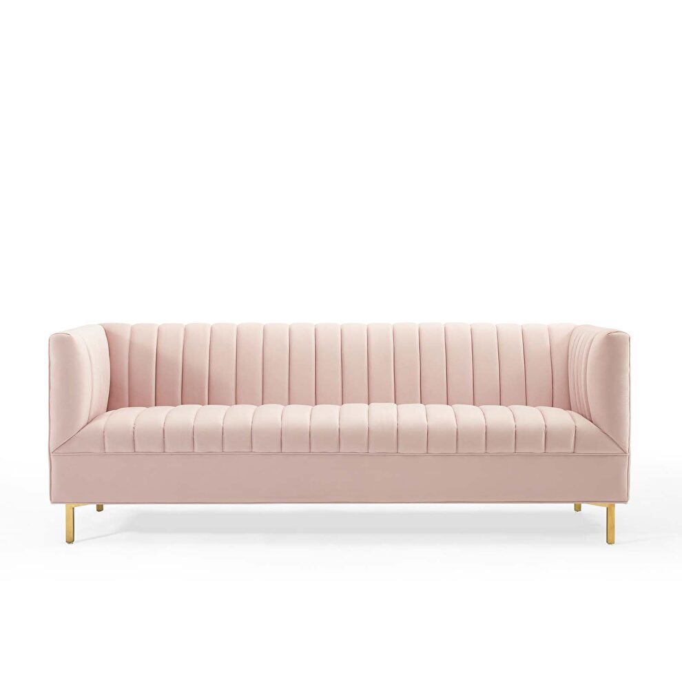 Channel tufted performance velvet sofa in pink by Modway additional picture 8