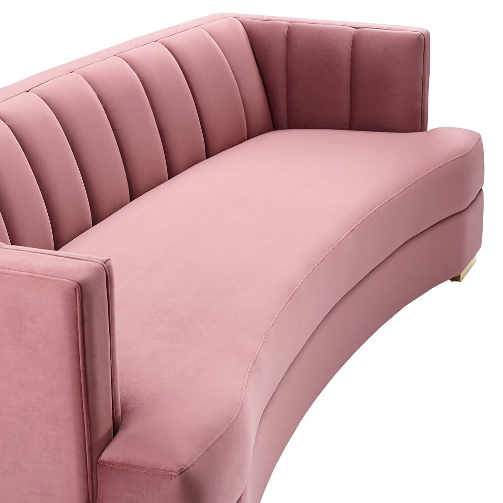 Channel tufted performance velvet curved sofa in dusty rose by Modway additional picture 2