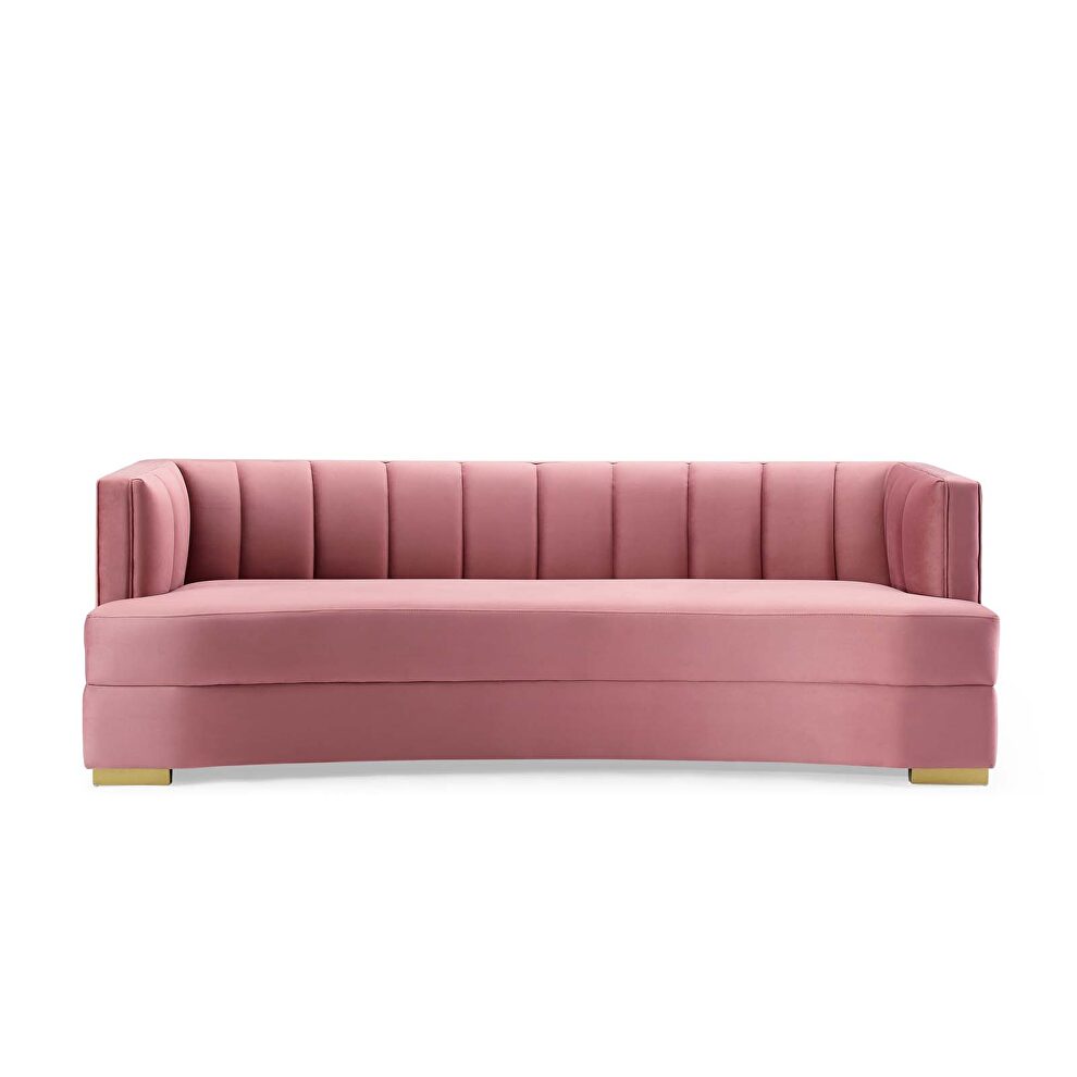 Channel tufted performance velvet curved sofa in dusty rose by Modway additional picture 5