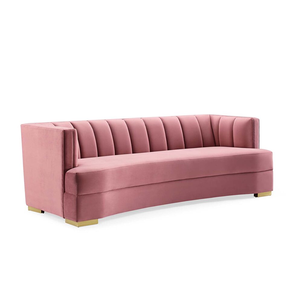 Channel tufted performance velvet curved sofa in dusty rose by Modway additional picture 6