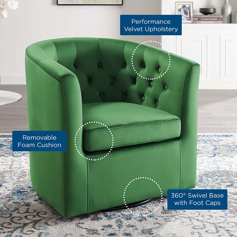Tufted performance velvet swivel armchair in emerald by Modway additional picture 2