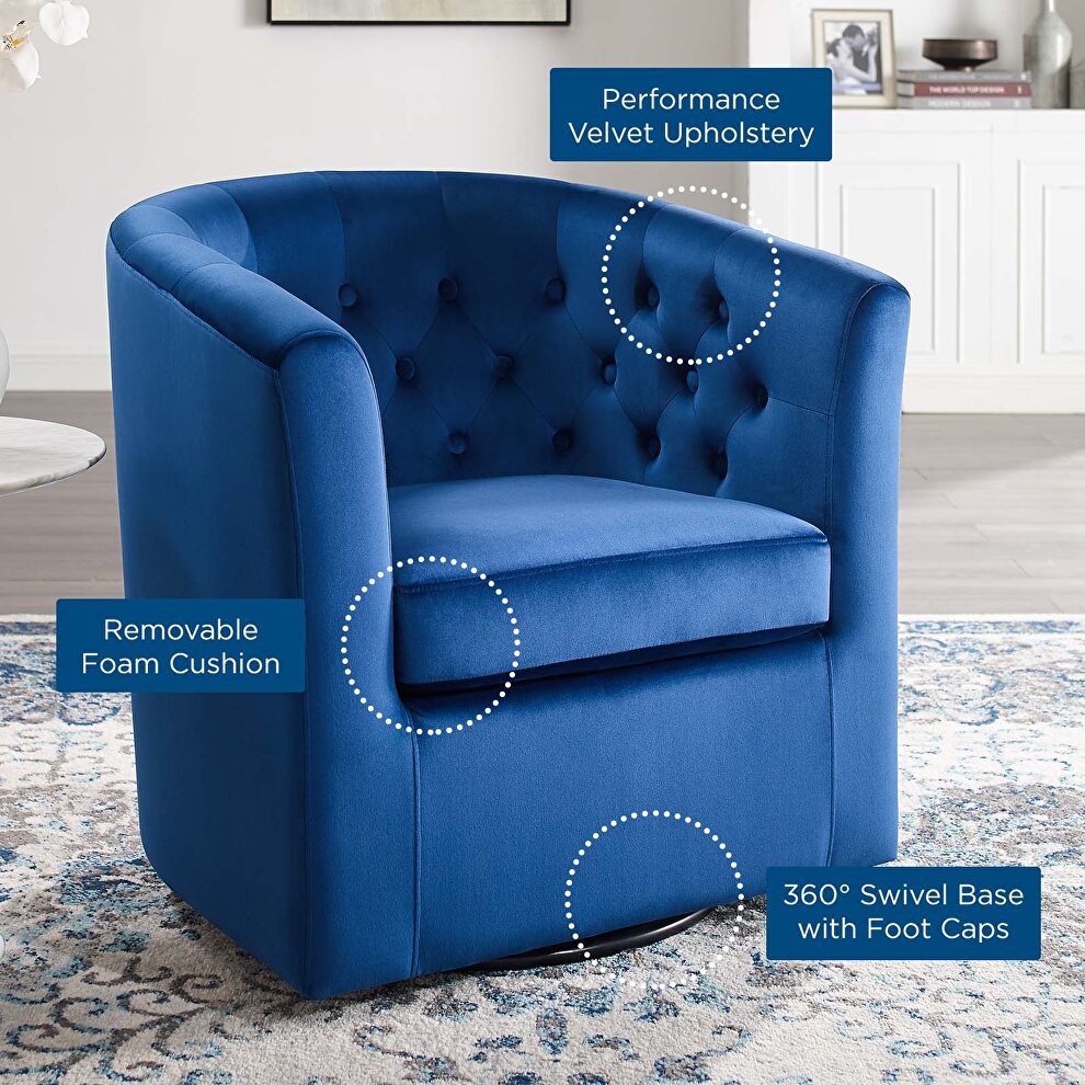 Tufted performance velvet swivel armchair in navy by Modway additional picture 2
