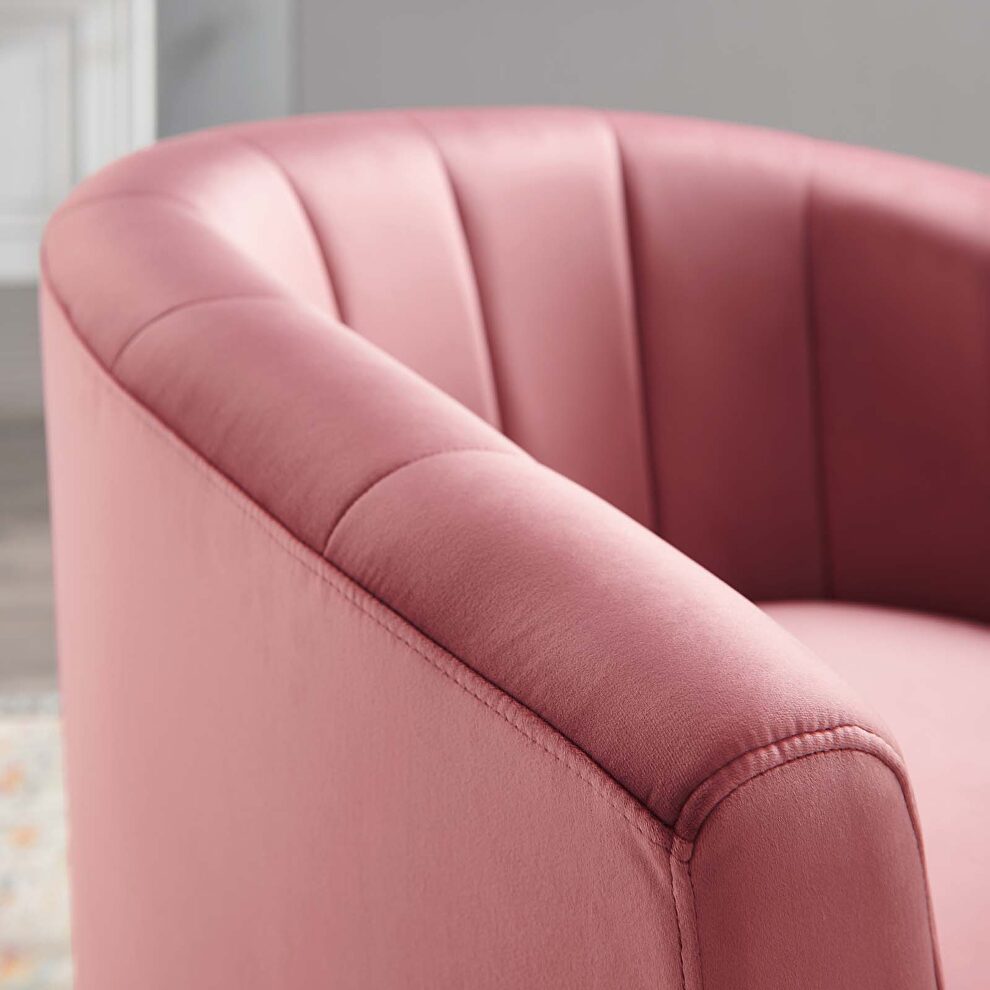 Performance velvet swivel armchair in dusty rose by Modway additional picture 2