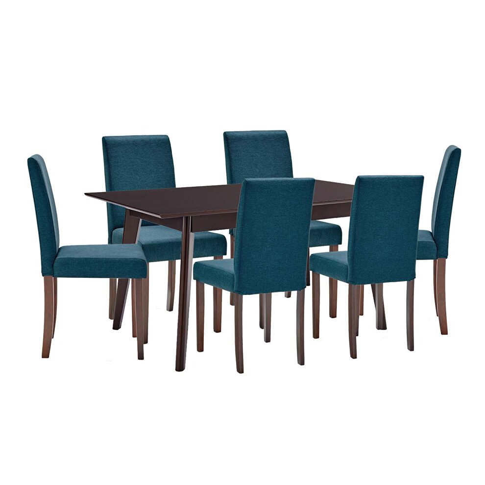 7 piece upholstered fabric dining set in cappuccino blue by Modway additional picture 3