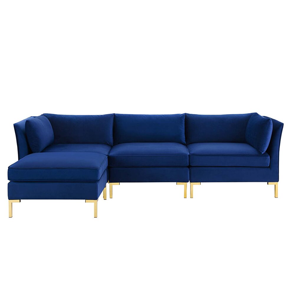 4-piece performance velvet sectional sofa in navy by Modway additional picture 9