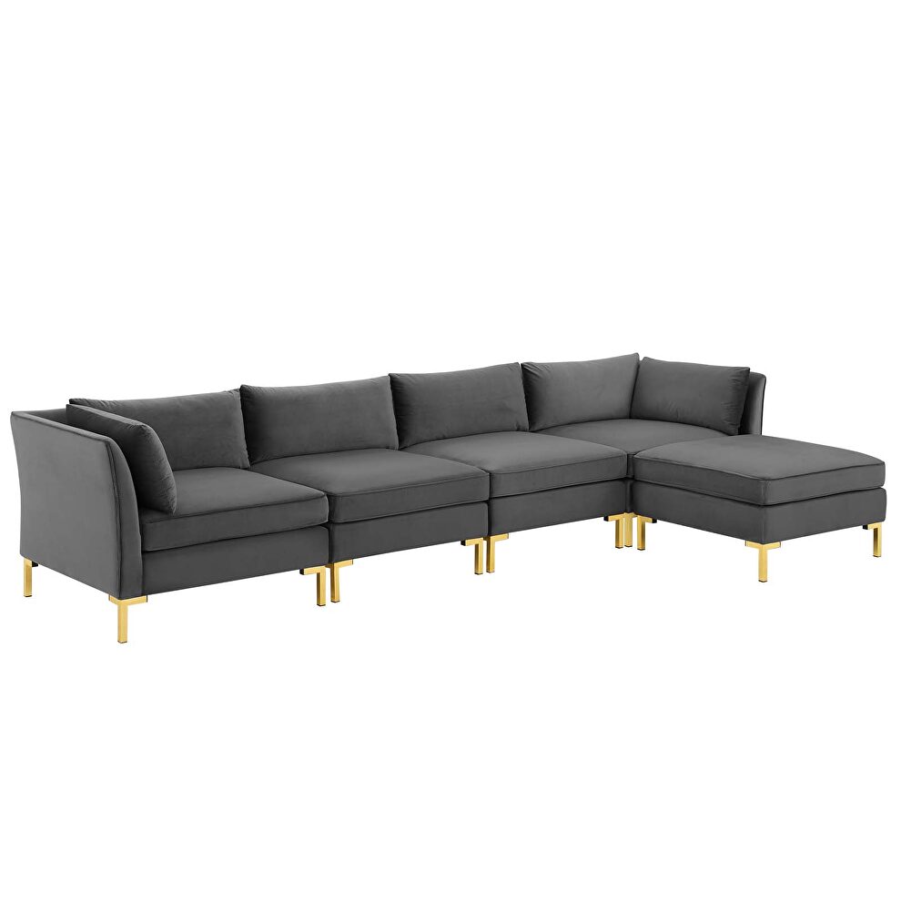 5-piece performance velvet sectional sofa in gray by Modway additional picture 10
