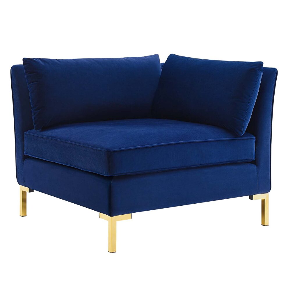 5-piece performance velvet sectional sofa in navy by Modway additional picture 6