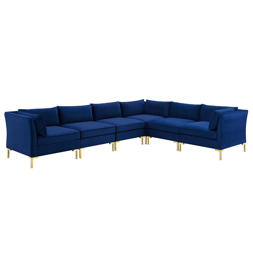 4-piece performance velvet sectional sofa in navy by Modway additional picture 9