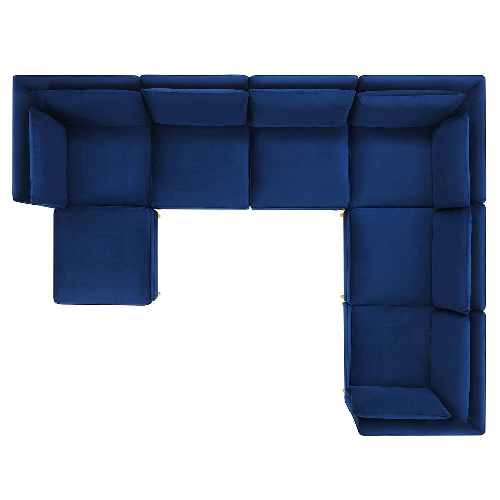 7-piece performance velvet sectional sofa in navy by Modway additional picture 9