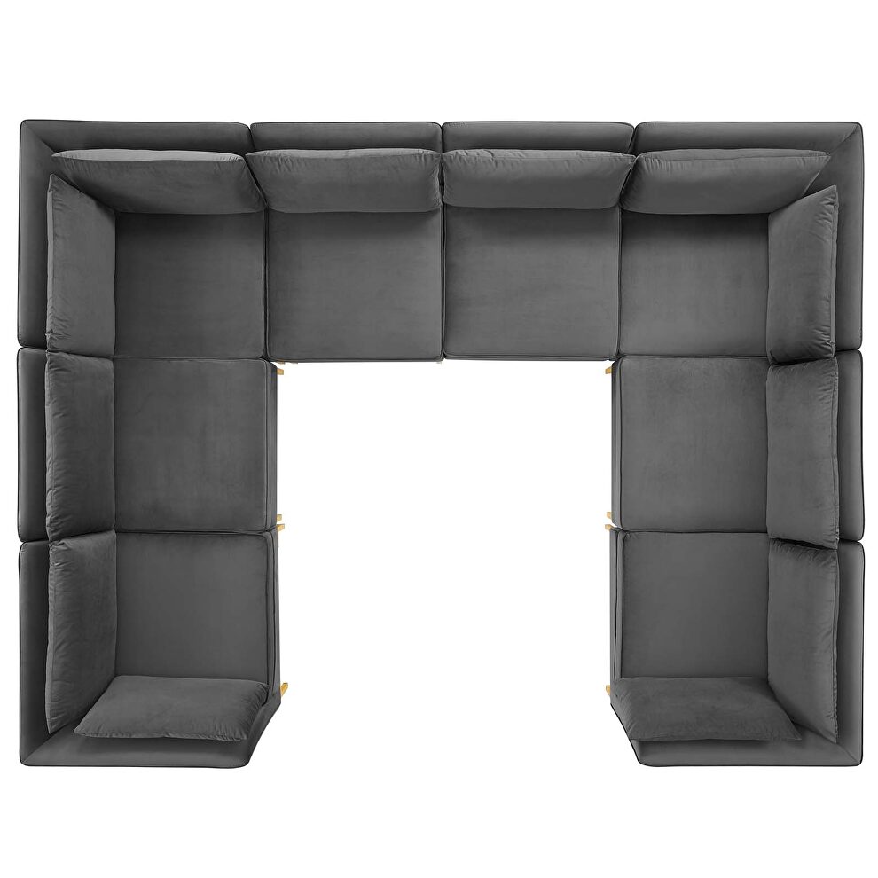 8-piece performance velvet sectional sofa in gray by Modway additional picture 9