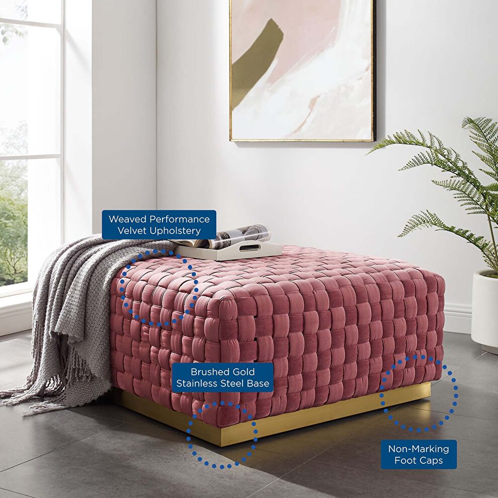 Square performance velvet ottoman in dusty rose by Modway additional picture 7