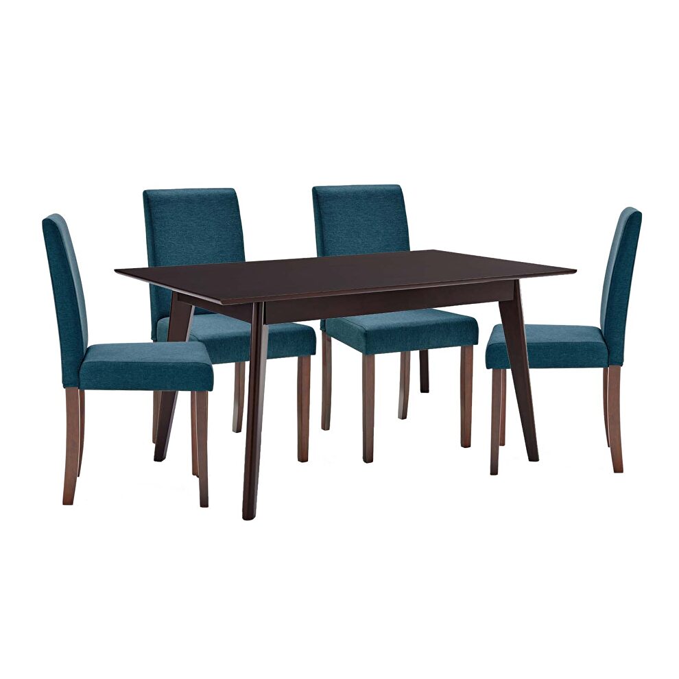 5 piece upholstered fabric dining set in cappuccino blue by Modway additional picture 3