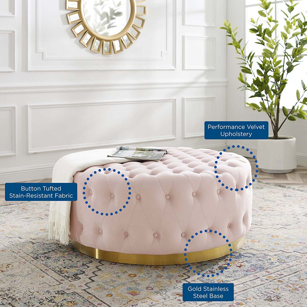 Tufted performance velvet round ottoman in pink by Modway additional picture 7