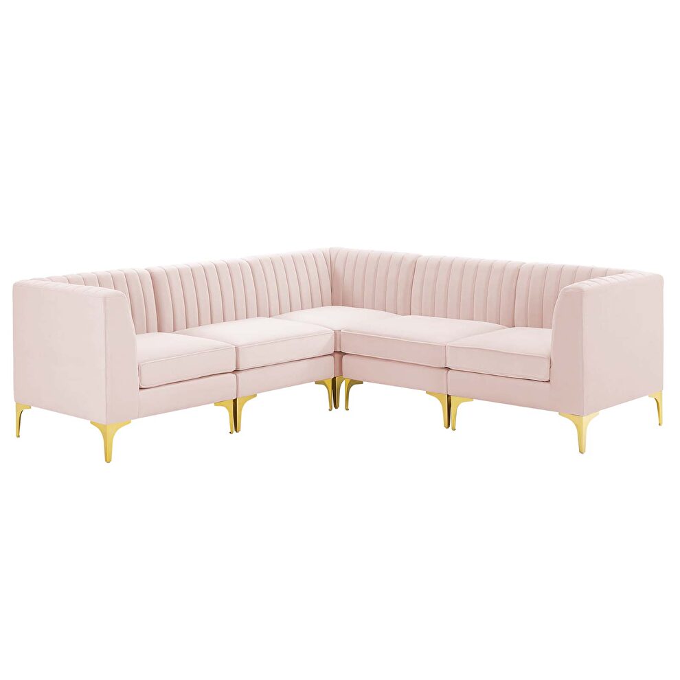 Channel tufted pink performance velvet 5pcs sectional sofa by Modway additional picture 2