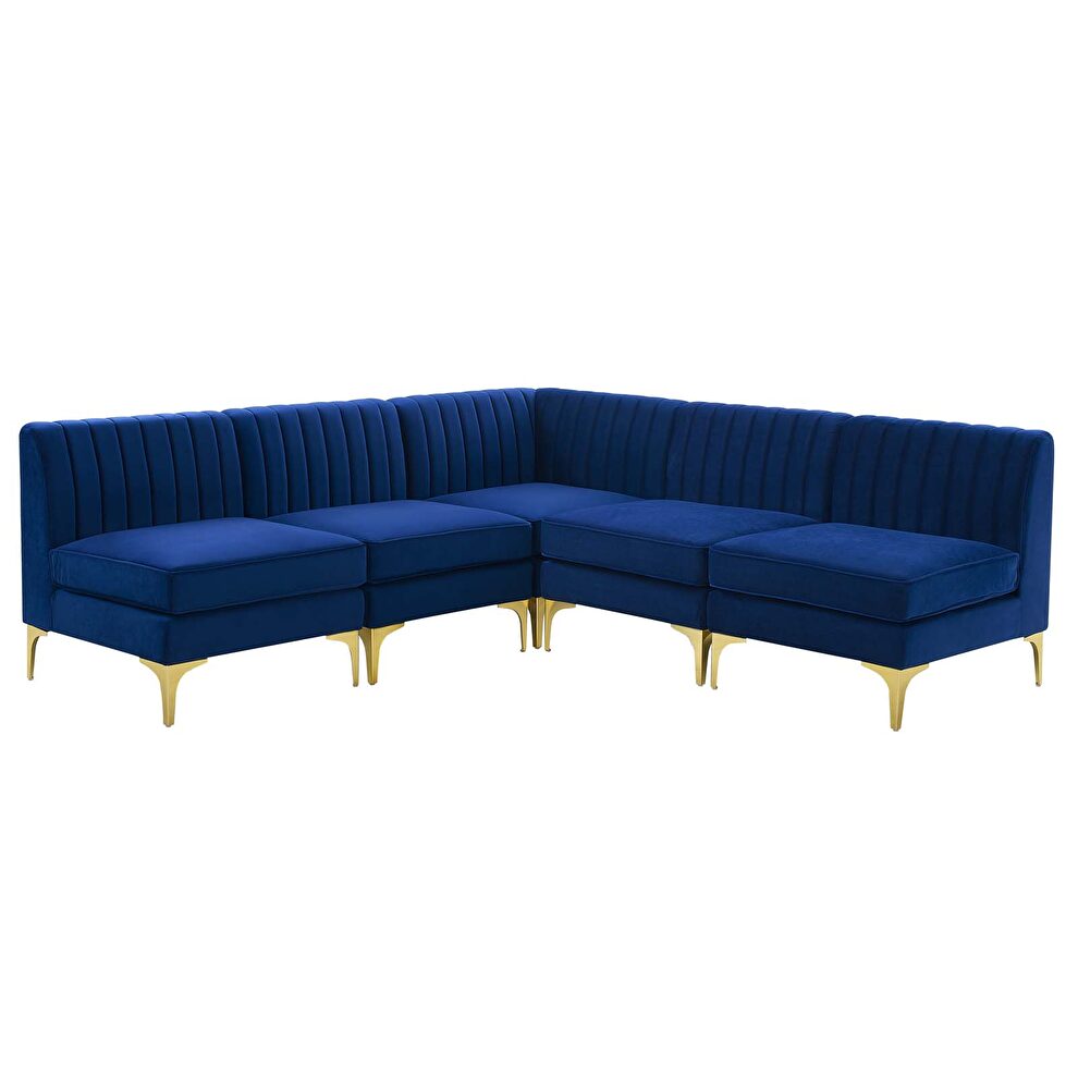 Channel tufted navy performance velvet 5pcs sectional sofa by Modway additional picture 2