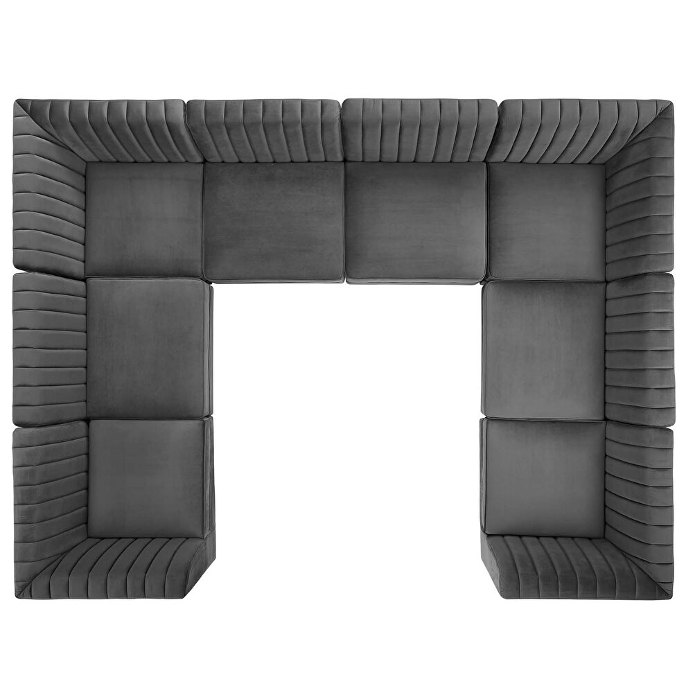 Channel tufted gray performance velvet 8pcs sectional sofa by Modway additional picture 3