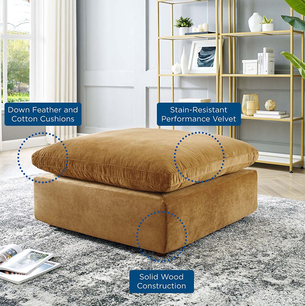 Down filled overstuffed performance velvet ottoman in cognac by Modway additional picture 3
