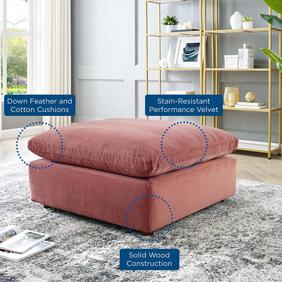 Down filled overstuffed performance velvet ottoman in dusty rose by Modway additional picture 2