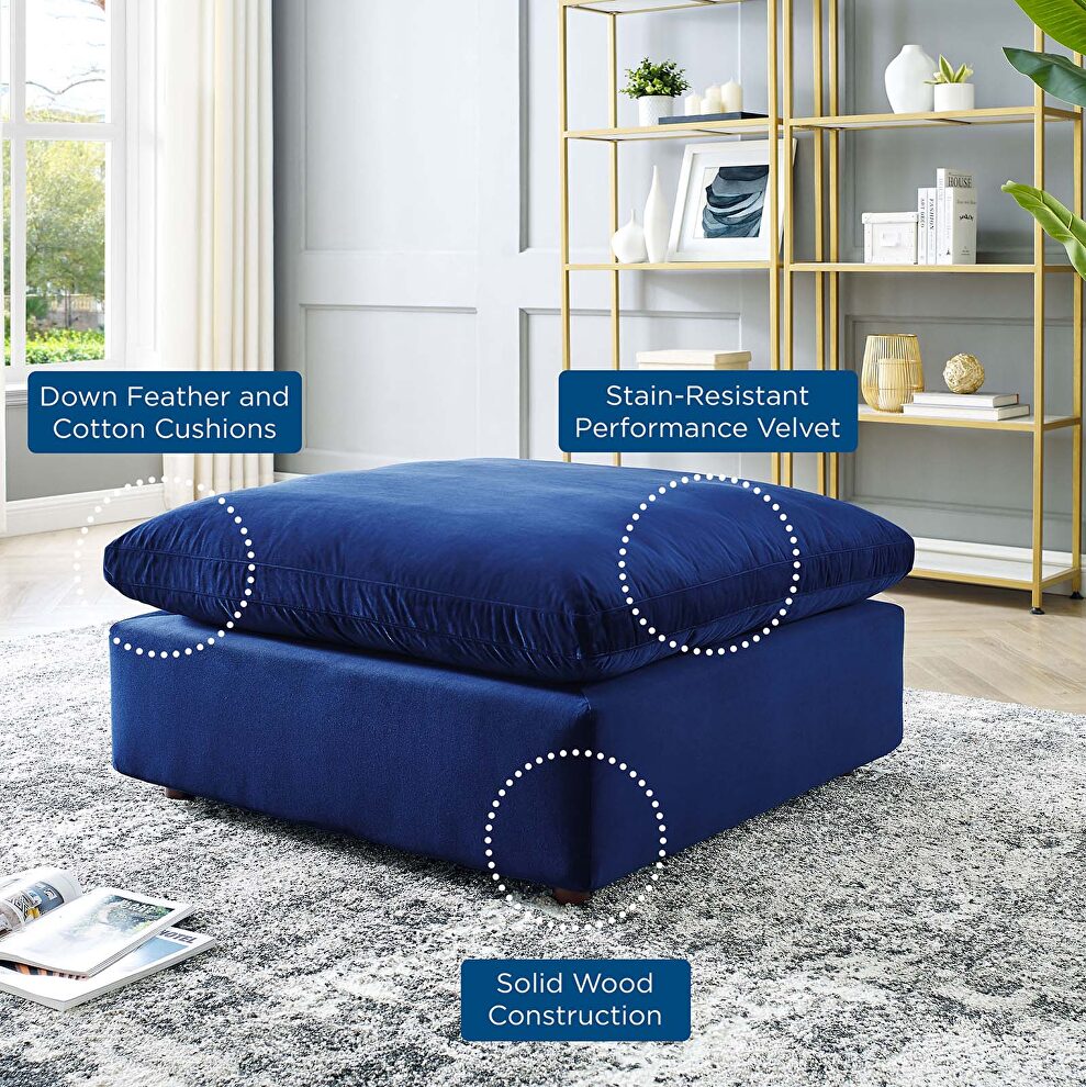 Down filled overstuffed performance velvet ottoman in navy by Modway additional picture 3