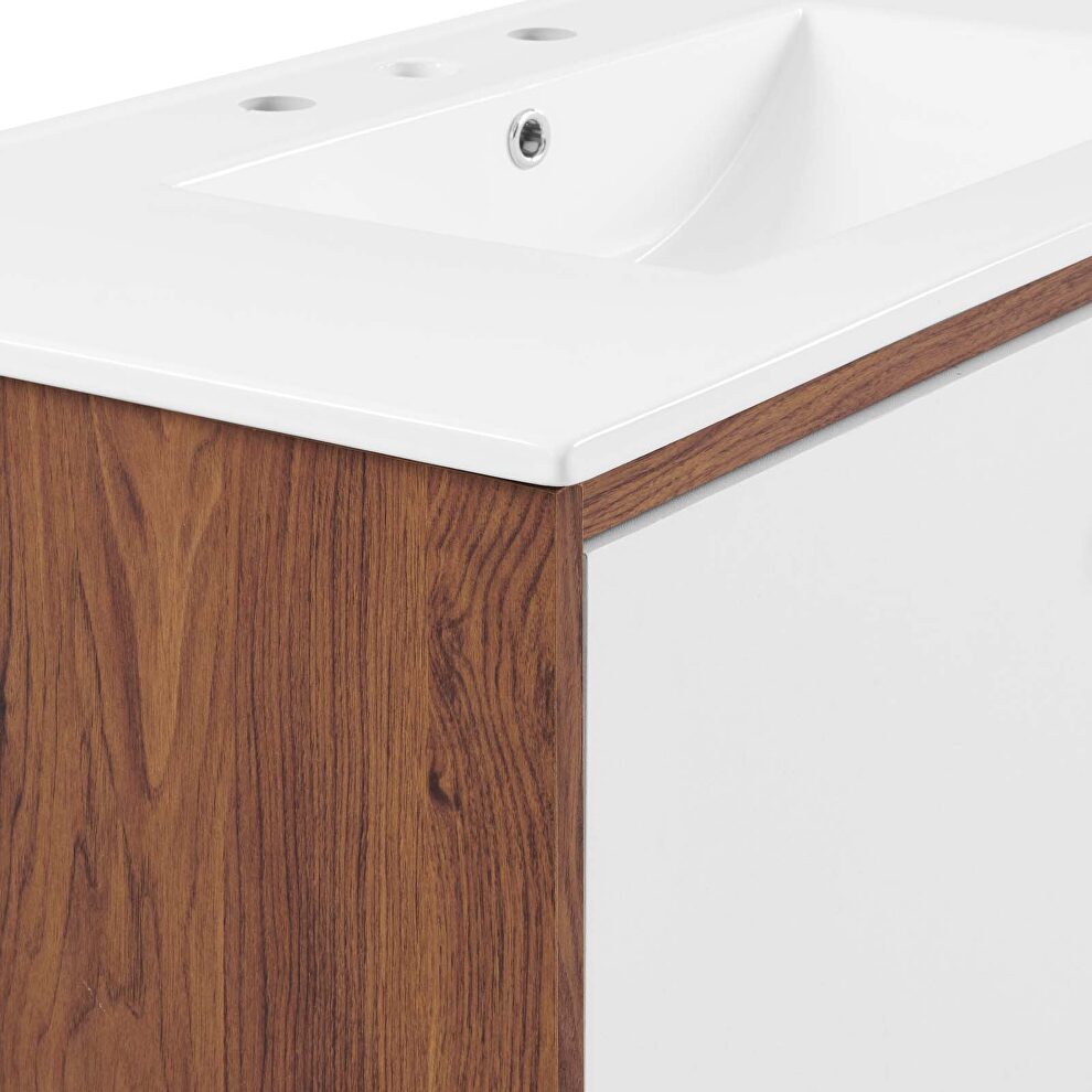 Wall-mount bathroom vanity in walnut white by Modway additional picture 4