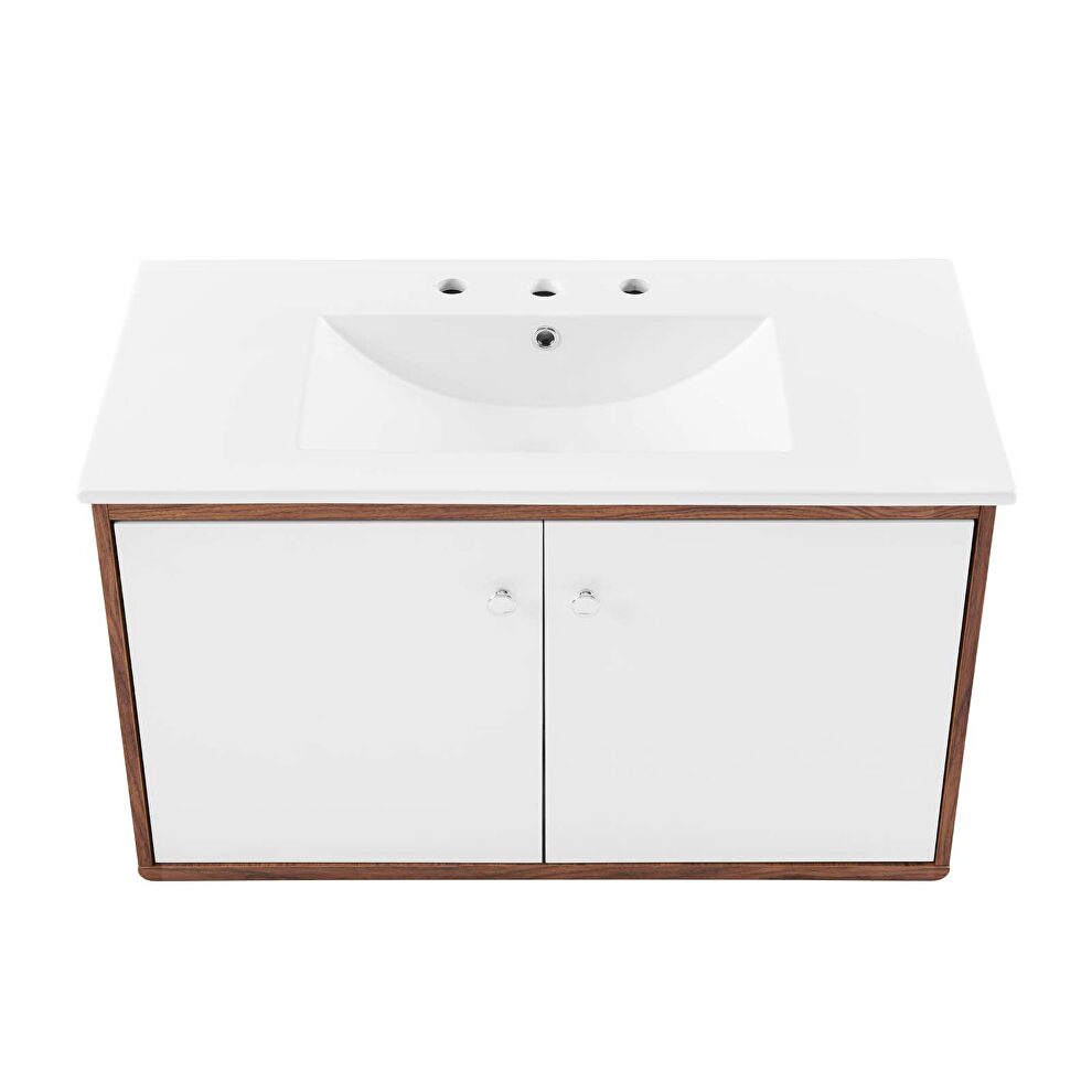 Wall-mount bathroom vanity in walnut white by Modway additional picture 5