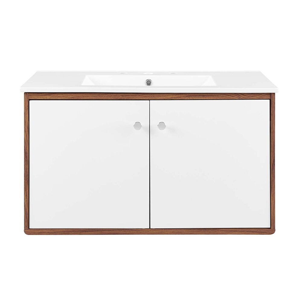 Wall-mount bathroom vanity in walnut white by Modway additional picture 8