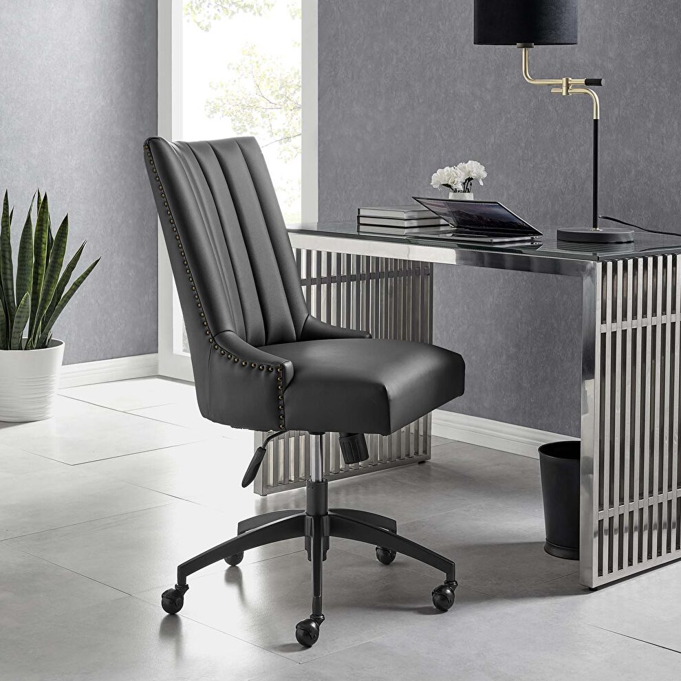 Channel tufted vegan leather office chair in black by Modway additional picture 2