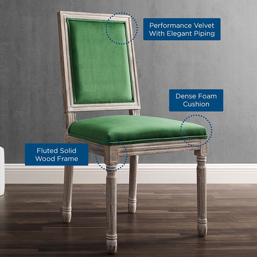 French vintage performance velvet dining side chair in natural emerald by Modway additional picture 3