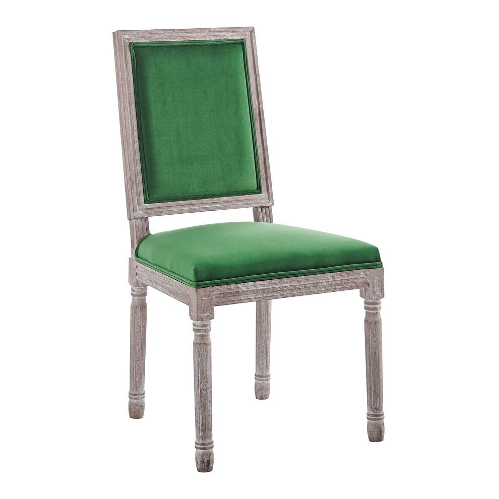 French vintage performance velvet dining side chair in natural emerald by Modway additional picture 8